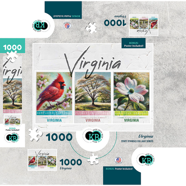 Virginia: Bird, Tree, Flower- State Symbols Collage Series 1000 Jigsaw Puzzle box 3D Modell