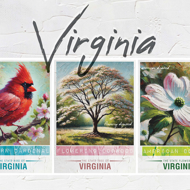 Virginia: Bird, Tree, Flower- State Symbols Collage Series 500 Jigsaw Puzzle 3D Modell