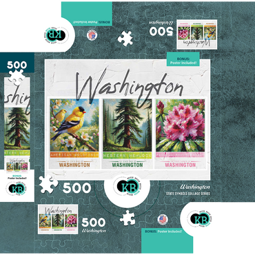 Washington: Bird, Tree, Flower- State Symbols Collage Series 500 Jigsaw Puzzle box 3D Modell
