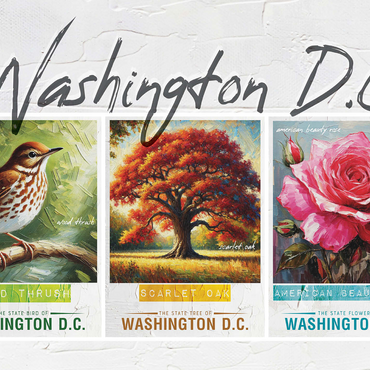 Washington D.C.: Bird, Tree, Flower- State Symbols Collage Series 1000 Jigsaw Puzzle 3D Modell
