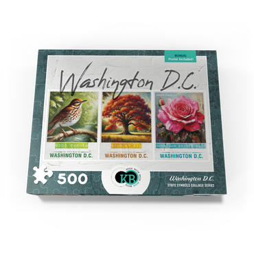 Washington D.C.: Bird, Tree, Flower- State Symbols Collage Series 500 Jigsaw Puzzle box view3