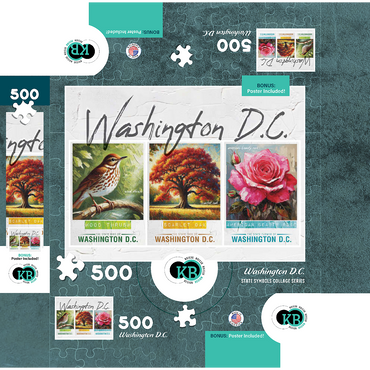 Washington D.C.: Bird, Tree, Flower- State Symbols Collage Series 500 Jigsaw Puzzle box 3D Modell
