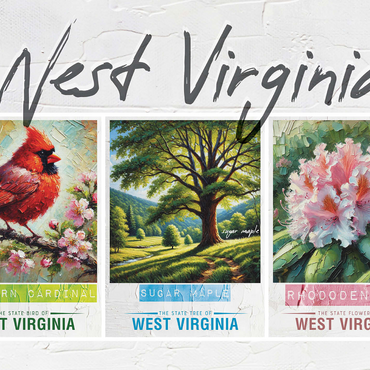 West Virginia: Bird, Tree, Flower- State Symbols Collage Series 1000 Jigsaw Puzzle 3D Modell