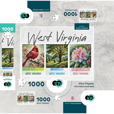 West Virginia: Bird, Tree, Flower- State Symbols Collage Series 1000 Jigsaw Puzzle box 3D Modell