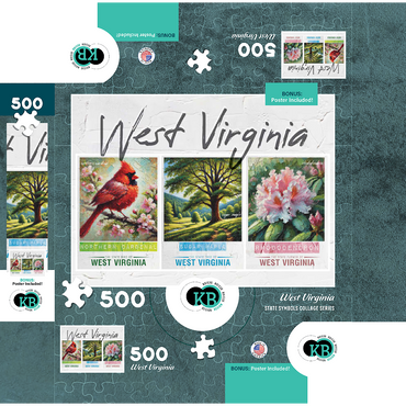 West Virginia: Bird, Tree, Flower- State Symbols Collage Series 500 Jigsaw Puzzle box 3D Modell