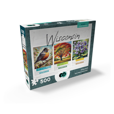 Wisconsin: Bird, Tree, Flower- State Symbols Collage Series 500 Jigsaw Puzzle box view2