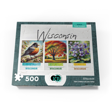 Wisconsin: Bird, Tree, Flower- State Symbols Collage Series 500 Jigsaw Puzzle box view3