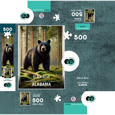 Alabama, Black Bear: State Animals Series 500 Jigsaw Puzzle box 3D Modell