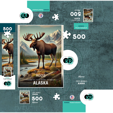 Alaska, Moose: State Animals Series 500 Jigsaw Puzzle box 3D Modell