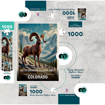 Colorado, Rocky Mountain Bighorn Sheep: State Animals Series 1000 Jigsaw Puzzle box 3D Modell