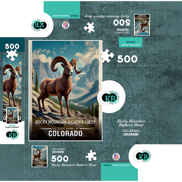 Colorado, Rocky Mountain Bighorn Sheep: State Animals Series 500 Jigsaw Puzzle box 3D Modell