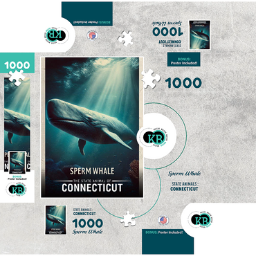 Connecticut, Sperm Whale: State Animals Series 1000 Jigsaw Puzzle box 3D Modell