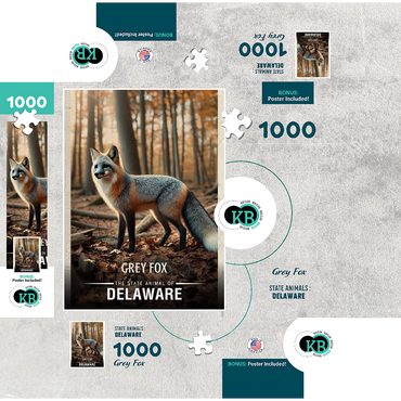 Delaware, Grey Fox: State Animals Series 1000 Jigsaw Puzzle box 3D Modell