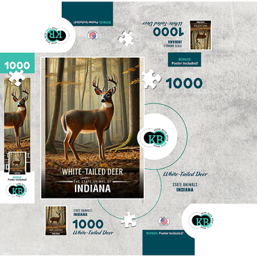 Indiana, White-Tailed Deer: State Animals Series 1000 Jigsaw Puzzle box 3D Modell