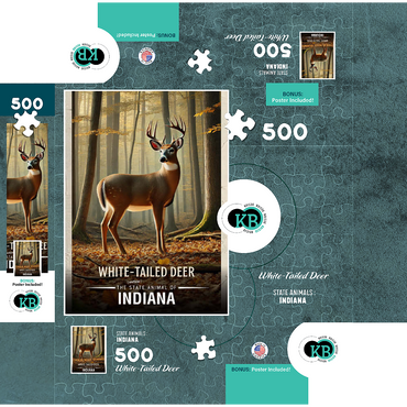 Indiana, White-Tailed Deer: State Animals Series 500 Jigsaw Puzzle box 3D Modell