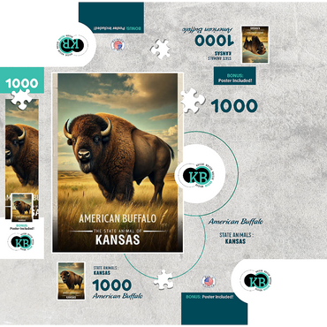 Kansas, American Buffalo: State Animals Series 1000 Jigsaw Puzzle box 3D Modell