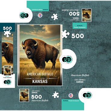 Kansas, American Buffalo: State Animals Series 500 Jigsaw Puzzle box 3D Modell