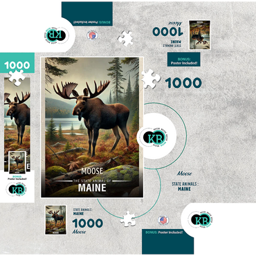Maine, Moose: State Animals Series 1000 Jigsaw Puzzle box 3D Modell
