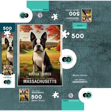 Massachusetts, Boston Terrier: State Animals Series 500 Jigsaw Puzzle box 3D Modell