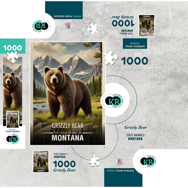 Montana, Grizzly Bear: State Animals Series 1000 Jigsaw Puzzle box 3D Modell
