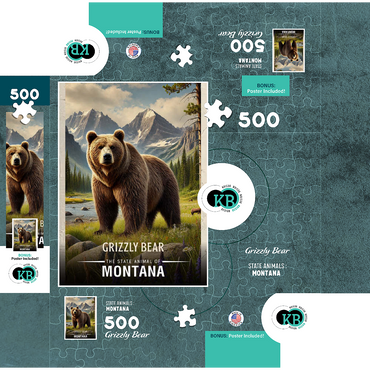 Montana, Grizzly Bear: State Animals Series 500 Jigsaw Puzzle box 3D Modell