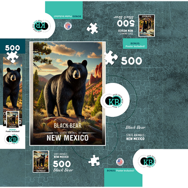 New Mexico, Black Bear: State Animals Series 500 Jigsaw Puzzle box 3D Modell