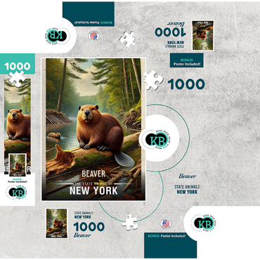 New York, Beaver: State Animals Series 1000 Jigsaw Puzzle box 3D Modell