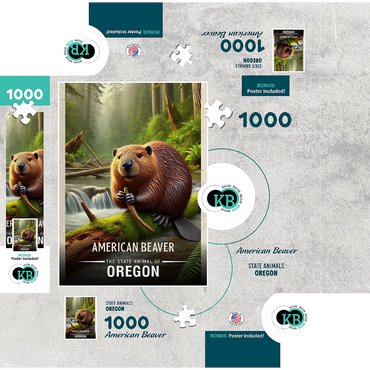 Oregon, American Beaver: State Animals Series 1000 Jigsaw Puzzle box 3D Modell