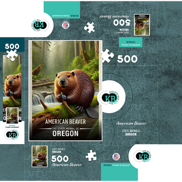 Oregon, American Beaver: State Animals Series 500 Jigsaw Puzzle box 3D Modell