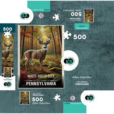 Pennsylvania, White-Tailed Deer: State Animals Series 500 Jigsaw Puzzle box 3D Modell