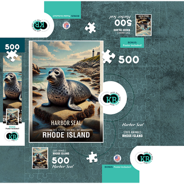 Rhode Island, Harbor Seal: State Animals Series 500 Jigsaw Puzzle box 3D Modell