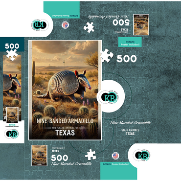 Texas, Nine-Banded Armadillo: State Animals Series 500 Jigsaw Puzzle box 3D Modell