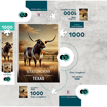 Texas, Texas Longhorn: State Animals Series 1000 Jigsaw Puzzle box 3D Modell