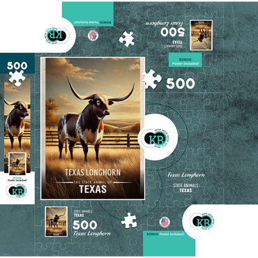 Texas, Texas Longhorn: State Animals Series 500 Jigsaw Puzzle box 3D Modell