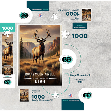 Utah, Rocky Mountain Elk: State Animals Series 1000 Jigsaw Puzzle box 3D Modell