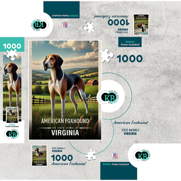 Virginia, American Foxhound: State Animals Series 1000 Jigsaw Puzzle box 3D Modell