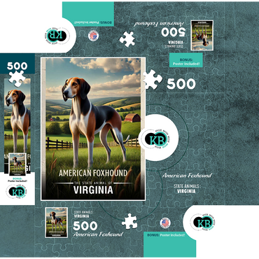 Virginia, American Foxhound: State Animals Series 500 Jigsaw Puzzle box 3D Modell