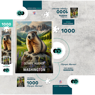Washington, Olympic Marmot: State Animals Series 1000 Jigsaw Puzzle box 3D Modell