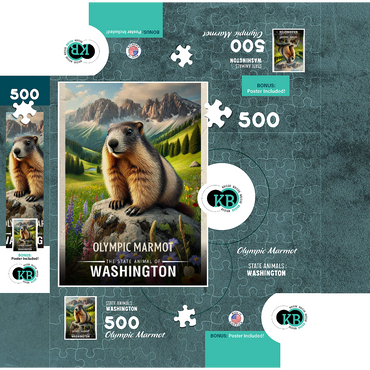 Washington, Olympic Marmot: State Animals Series 500 Jigsaw Puzzle box 3D Modell
