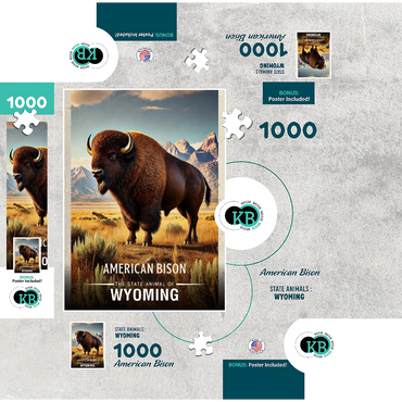 Wyoming, American Bison: State Animals Series 1000 Jigsaw Puzzle box 3D Modell