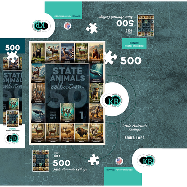 Collage: State Animals Series, Part 1 of 3 500 Jigsaw Puzzle box 3D Modell