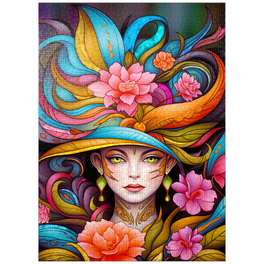 puzzleplate Vibrant Floral Lady with Exotic Elegance 1000 Jigsaw Puzzle