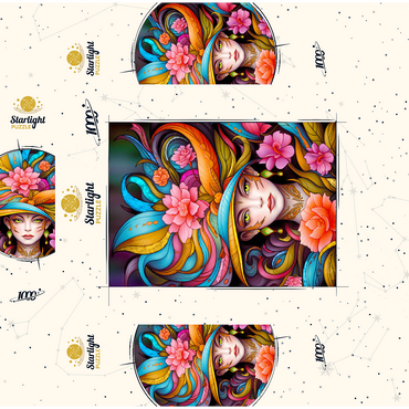 Vibrant Floral Lady with Exotic Elegance 1000 Jigsaw Puzzle box 3D Modell