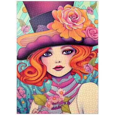 puzzleplate Whimsical Redhead in Floral Top Hat 1000 Jigsaw Puzzle