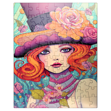 puzzleplate Whimsical Redhead in Floral Top Hat 100 Jigsaw Puzzle