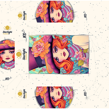 Whimsical Redhead in Floral Top Hat 100 Jigsaw Puzzle box 3D Modell