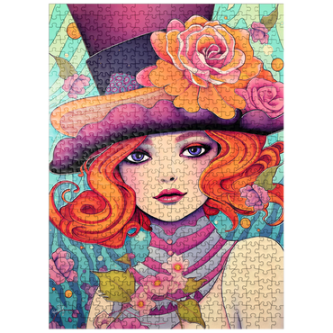 puzzleplate Whimsical Redhead in Floral Top Hat 500 Jigsaw Puzzle