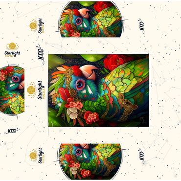 Colorful Tropical Parrot with Floral Crown 1000 Jigsaw Puzzle box 3D Modell