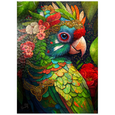 puzzleplate Colorful Tropical Parrot with Floral Crown 500 Jigsaw Puzzle