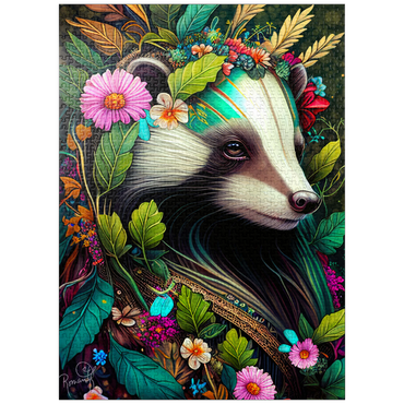 puzzleplate Floral Crowned Badger in Enchanted Forest 1000 Jigsaw Puzzle
